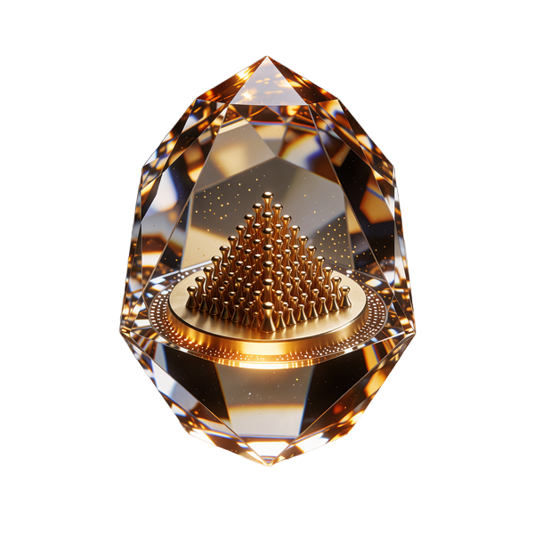 Pyramide af gyldne pinde i en krystal, illustration til JB Originals-spillet Plinko